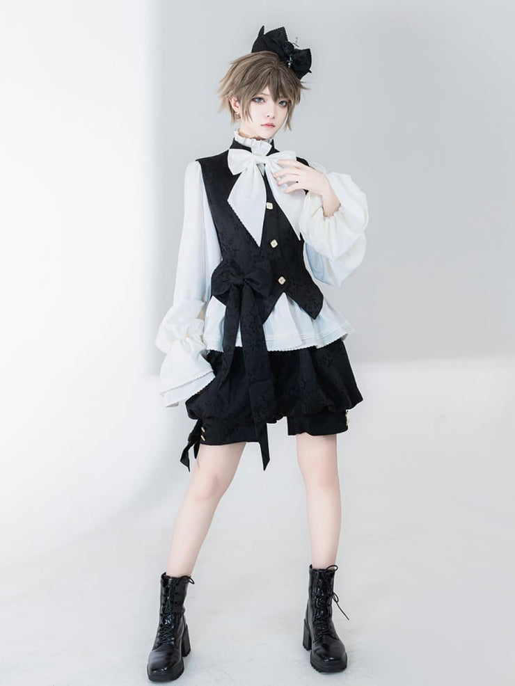 Black Ouji Prince Banded Collar Jacquard Waistcoat