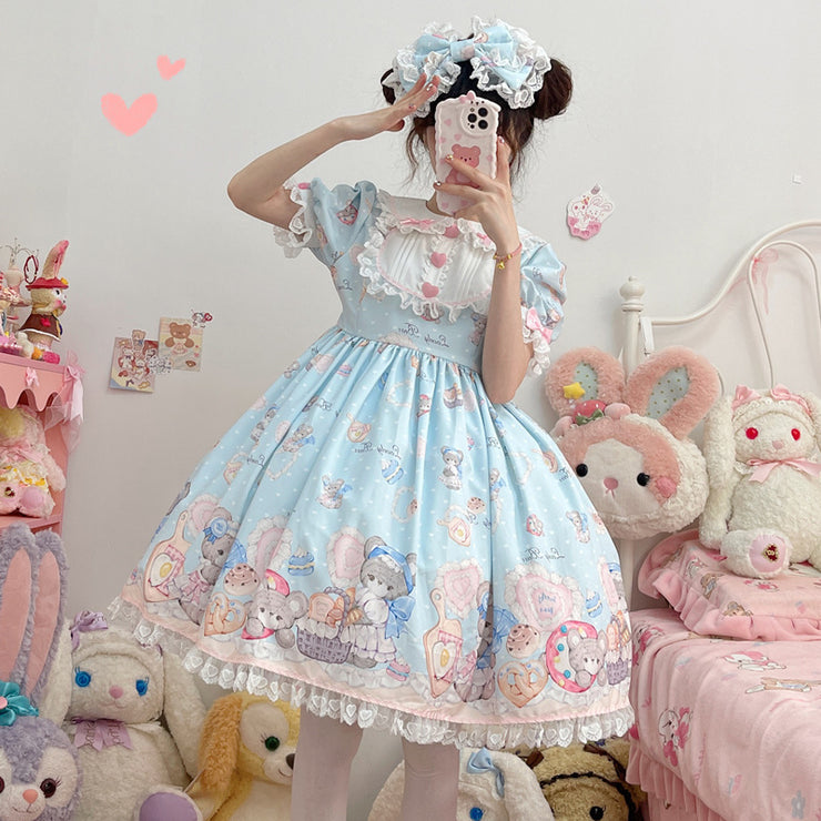 【Baking Bear】~Original Design of White Sugar GirllolitaDressskSkirtopShort Sleeve Dress