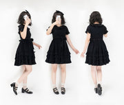 Girl Nelly Black Tiered Ruffle Hem Round Neck High Waist JSK