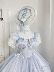 Blue Princess Corset Dress Basque Waist Lily of the Valley Embroidery Lolita Jumper Skirt