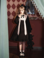 Black and White Cross Embroidery Pointed Collar with Straps One Piece Nun Lolita Costume