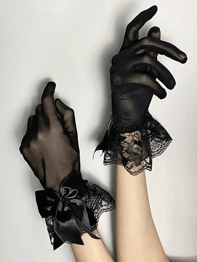 Big Bow Lace Cuff Black/White Gloves