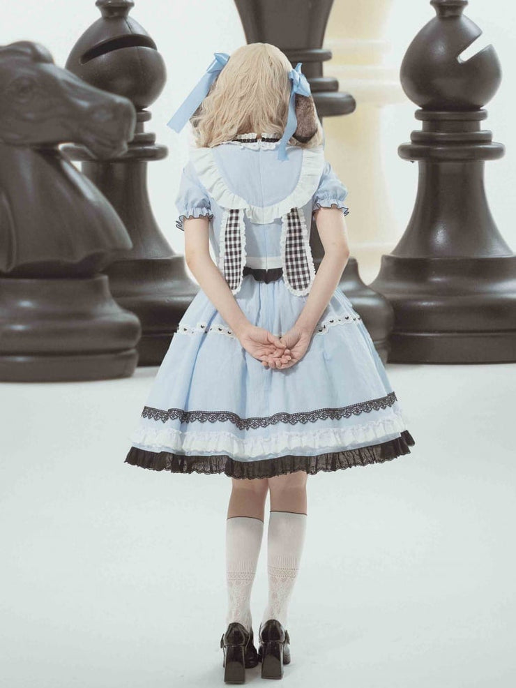 Blue Alice in Wonderland Dress One Piece with Removable Rabbit Ears Back