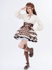 Ready to Ship Dark Academia Fashion Little Detective Brown Plaid Lolita Skirt