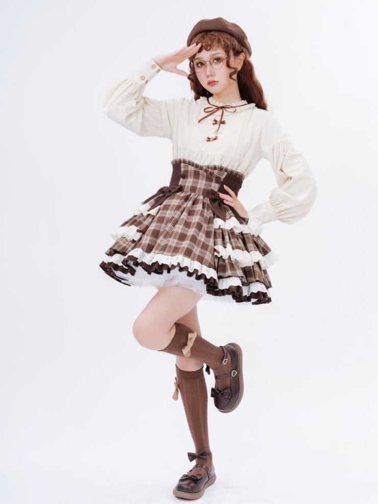 Ready to Ship Dark Academia Fashion Little Detective Brown Plaid Lolita Skirt