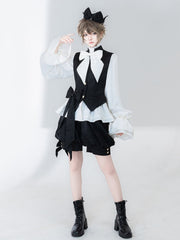 Black Ouji Prince Banded Collar Jacquard Waistcoat