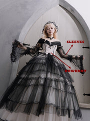 Plus Size Friendly Black Gothic Princess Off-the-shoulder Neckline Dress Black and White