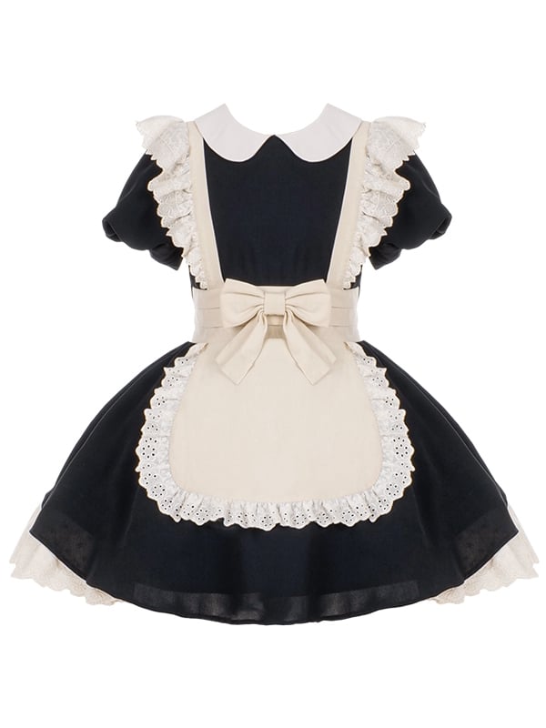 Black and White Maid Dress Apron Design One Piece