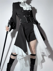 Clearance-Size M for Bust 94CM Black and White Gothic Ouji Lolita Long Sleeves Top + Jabot + Corset belt Set