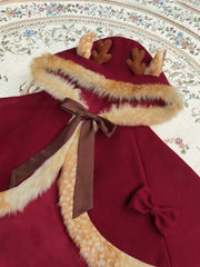 Christmas Red Reindeer Horn Hood Winter Cape