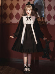 Black and White Cross Embroidery Pointed Collar with Straps One Piece Nun Lolita Costume