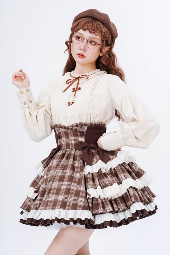 Ready to Ship Dark Academia Fashion Little Detective Brown Plaid Lolita Skirt