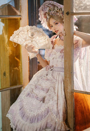 In Stock Key to the Fairyland Hime Lolita Dress Purple Flowy Short Lace Sleeves Lolita Dress Full Set