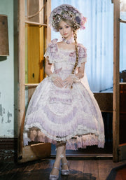 In Stock Key to the Fairyland Hime Lolita Dress Purple Flowy Short Lace Sleeves Lolita Dress Full Set