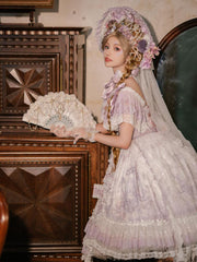 In Stock Key to the Fairyland Hime Lolita Dress Purple Flowy Short Lace Sleeves Lolita Dress Full Set