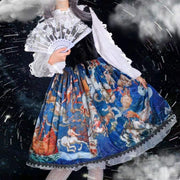 Ready to Ship-Blue Miss Smina Oil Painting Pattern A Elegant Jumper Skirt