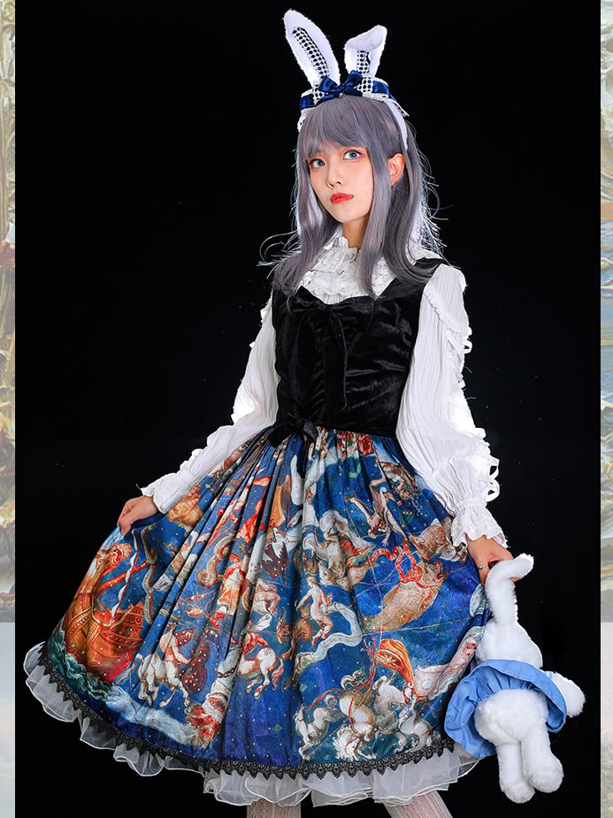 Ready to Ship-Blue Miss Smina Oil Painting Pattern A Elegant Jumper Skirt