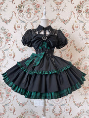 Black Fold-over Collar Short Bubble Sleeves Sheer Lolita Shirt