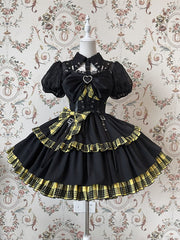 Black Fold-over Collar Short Bubble Sleeves Sheer Lolita Shirt