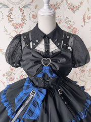 Black Fold-over Collar Short Bubble Sleeves Sheer Lolita Shirt