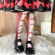 Strawberry and Bowtie Velvet Tights