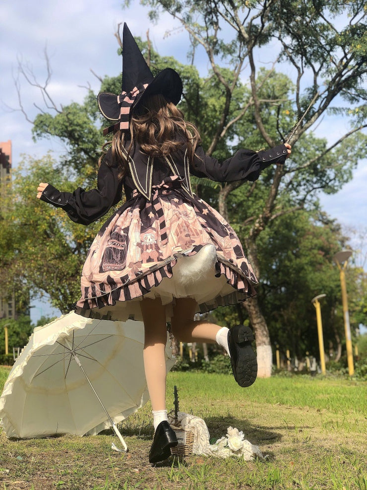 Little Witch Amusement Park Round Neckline Long Sleeves Gothic One Piece