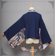 Clearance-Free Size for Bust 114CM Dark Blue Wide Sleeves Open Placket Haori