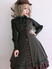 Plus Size Friendly-Black Blazer Collar Halter Gothic Jumper Skirt