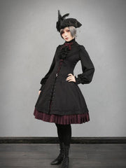 Plus Size Friendly-Black Blazer Collar Halter Gothic Jumper Skirt