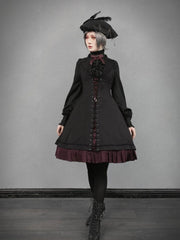 Plus Size Friendly-Black Blazer Collar Halter Gothic Jumper Skirt