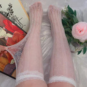 Plus Size JK White / Black Heart-shaped Lolita Mesh Stockings