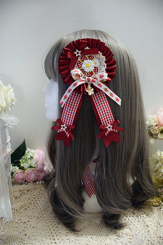 Handmade Sweet Lolita Strawberry Bowknot KC / Hairclip / Badge / Choker