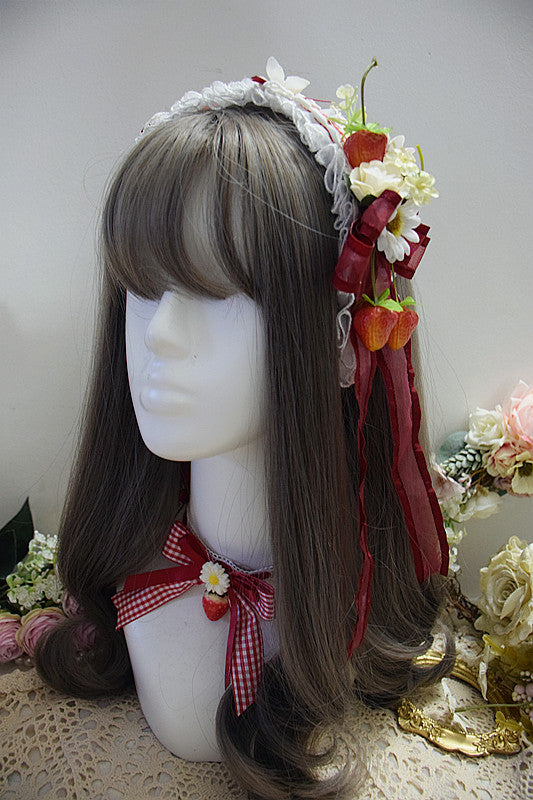 Handmade Sweet Lolita Strawberry Bowknot KC / Hairclip / Badge / Choker