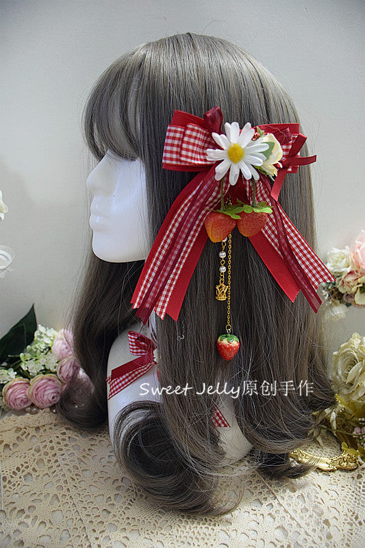 Handmade Sweet Lolita Strawberry Bowknot KC / Hairclip / Badge / Choker