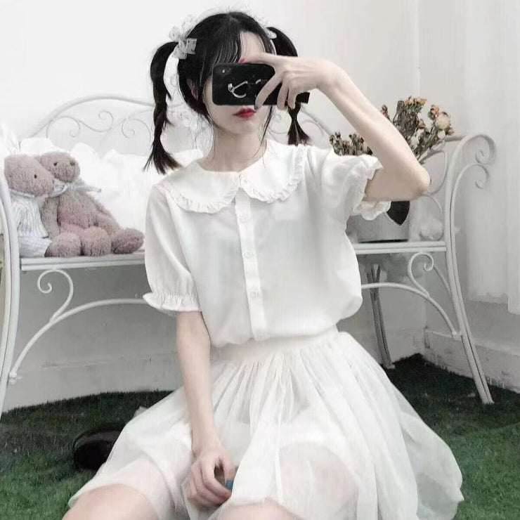 Samafun® Lolita inner chiffon bow cute soft sister blouse doll collar light paragraph basic bottoming short-sleeved