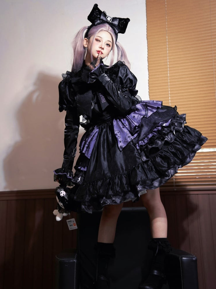 Kuromi Print Black and Purple Birthday Plaid Pattern One Piece