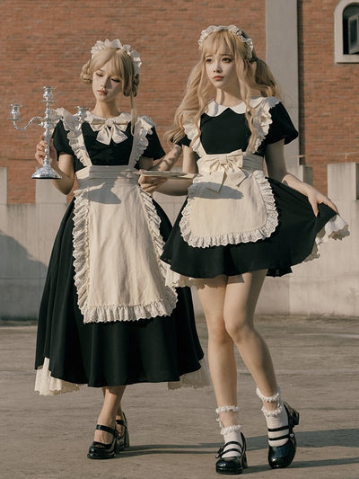 Black and White Maid Dress Apron Design One Piece