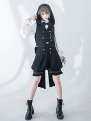 Black Oversized Bunny Ears Hooded Ouji Waistcoat