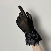 Big Bow Lace Cuff Black/White Gloves