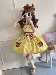 【Little Bee】White Sugar Girl{Spot Goods)~Original DesignLolitaCute DressskStrap Bud Skirt