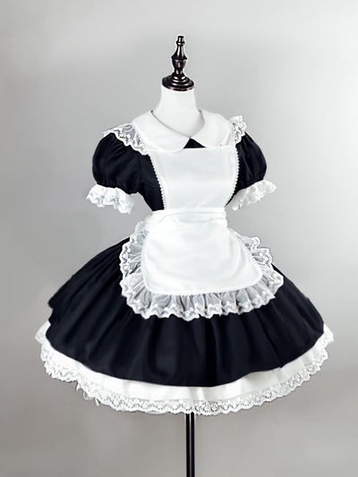 Plus Size Friendly Black Short Version Maid One Piece + Apron