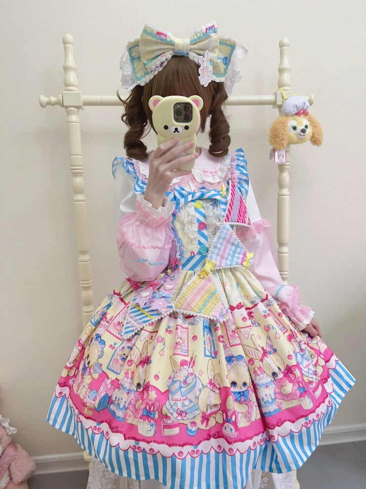 【Rabbit Dessert Chef】~Original Design of White Sugar GirllolitaDress SweetjskSuspender Dress