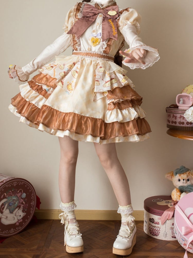 Pompompurin Print Yellow Birthday Dress Plaid Pattern One Piece