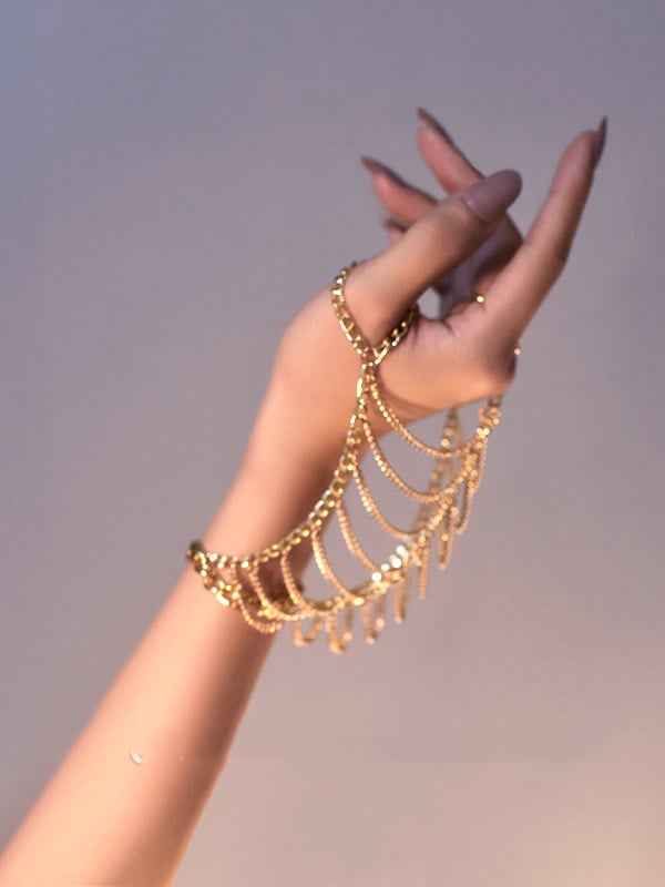 Cyberpunk Black/Silver/Gold Metal Chain Bracelet Hand Accessory
