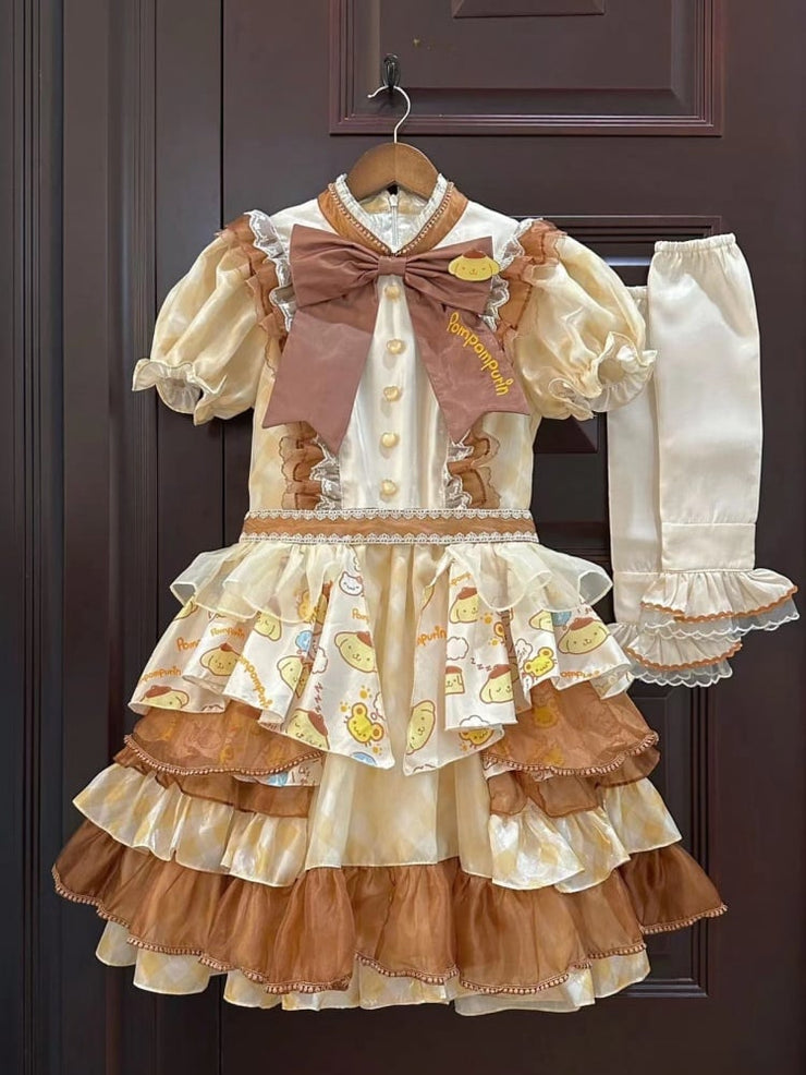 Pompompurin Print Yellow Birthday Dress Plaid Pattern One Piece