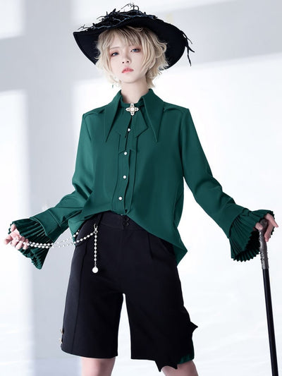 Green Ouji Lolita Prince Style Pointed Collar Shirt