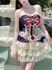 Clearance-Size S for Bust 78-86CM Waist 61-67CM Snow White Strapless Princess Corset Top + Lace Bloomers Set