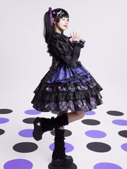 Kuromi Print Black and Purple Birthday Plaid Pattern One Piece