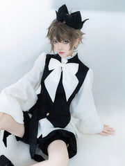 Black Ouji Prince Banded Collar Jacquard Waistcoat