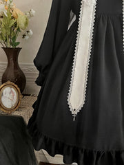 Black and White Cross Embroidery Pointed Collar with Straps One Piece Nun Lolita Costume